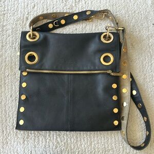 Hammitt Montana Reversible Pewter Black Leather Large Crossbody Shoulder Handbag